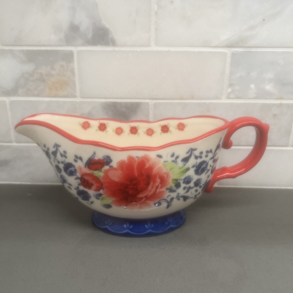 Pioneer Woman Stoneware Frontier Rose Gravy Boat EUC